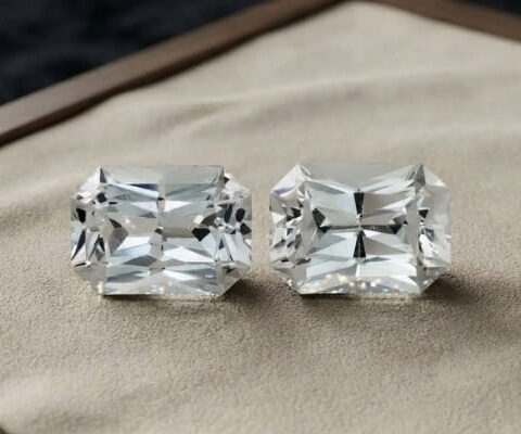 Luminous White Sapphire cushion cut matching pair