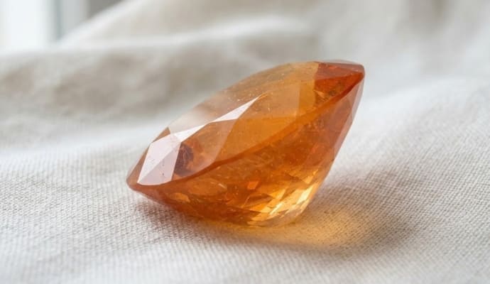 Natural Mandarin Garnet elongated pear cut gemstone with vivid orange color