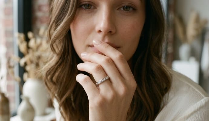 Minimal Diamond Platinum Band Stack Ring