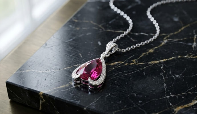 Rubellite Drop Pendant with Diamond Detailing
