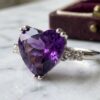 White Gold Heart Amethyst Diamond Ring