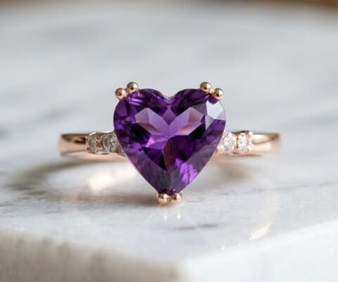 Rose Gold Heart Amethyst Diamond Ring