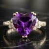 Yellow Gold Heart Amethyst Ten-Diamond Ring