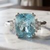 Cushion Aquamarine Diamond Ring