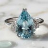 Pear Aquamarine Diamond Ring