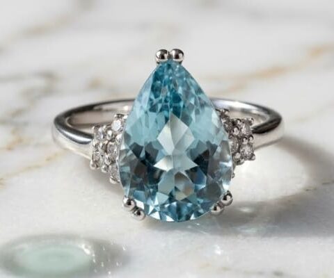Pear Aquamarine Diamond Ring