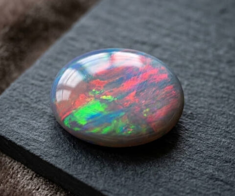 Natural Australian Black Opal oval cabochon with vibrant play of color