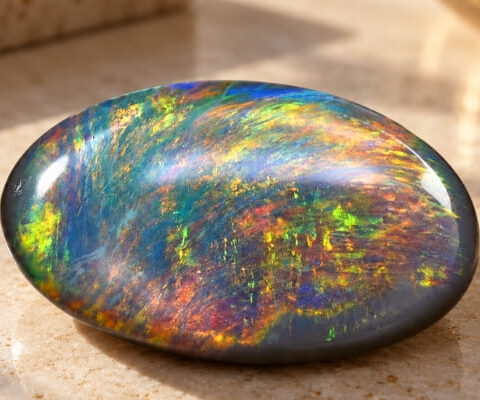 Natural Australian Black Opal oval cabochon with multicolor play of color
