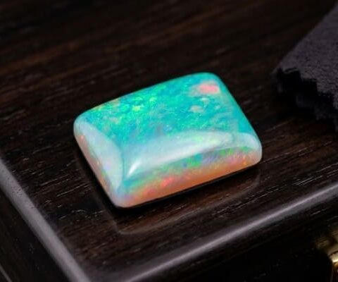 Natural Australian Opal rectangular cabochon with vivid green and pink play of color