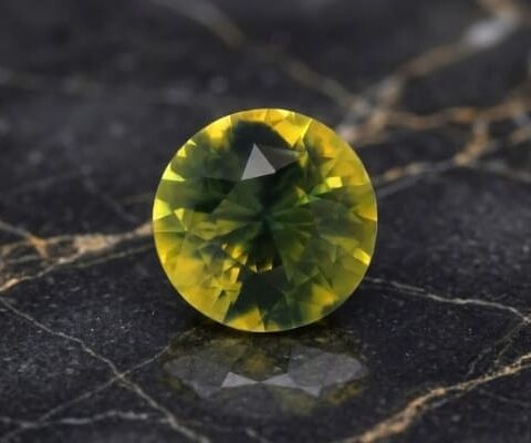 Natural bi-color sapphire round cut loose gemstone with yellow and green tones