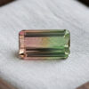 Natural bi-color tourmaline rectangular cut gemstone with green and pink tones