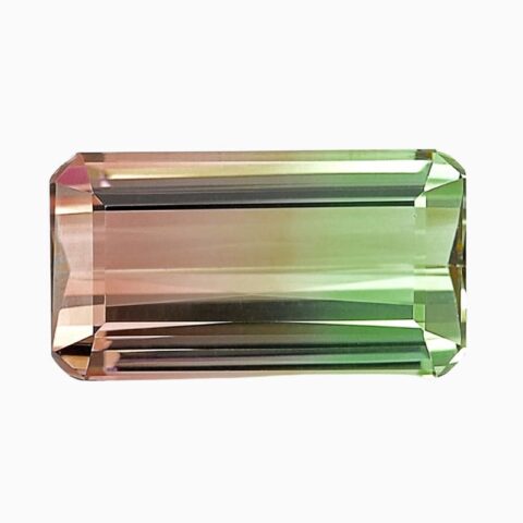 Natural green-brown bi-color tourmaline gemstone