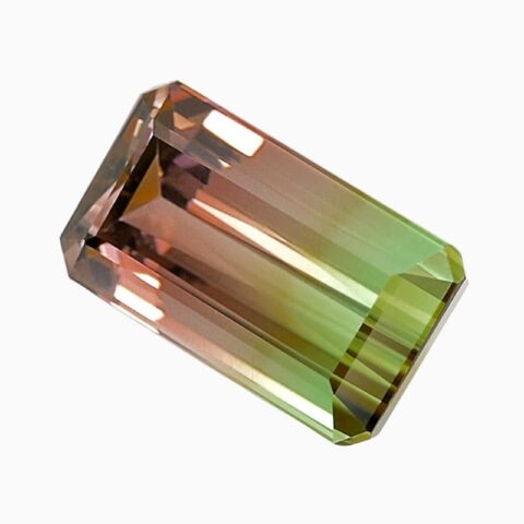 Natural green-brown bi-color tourmaline gemstone