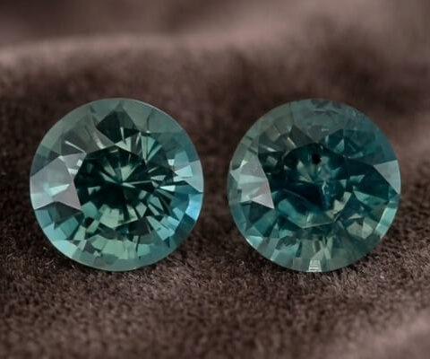 Natural blue green sapphire matching pair round cut loose gemstones