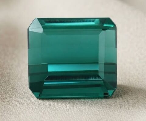 Natural blue green tourmaline gemstone with emerald cut
