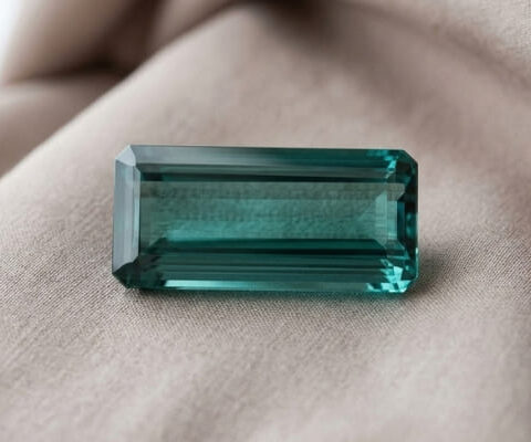 Blue green tourmaline rectangular step cut loose gemstone