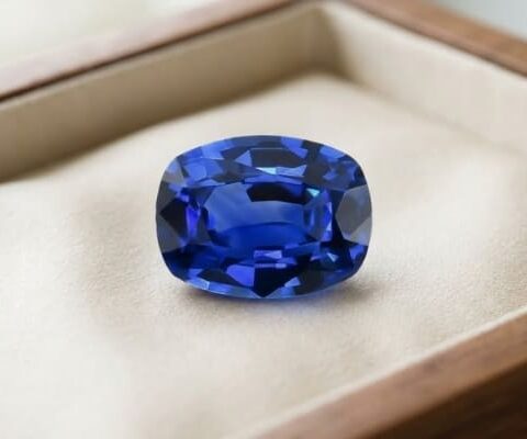 Natural blue sapphire cushion cut loose gemstone in jewellery box