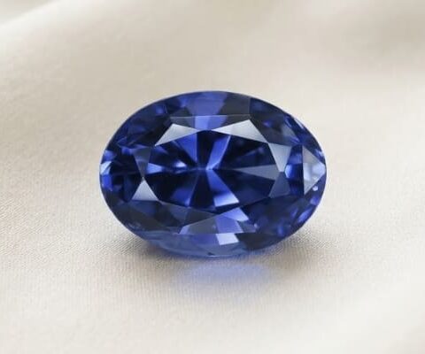 Natural blue sapphire oval cut loose gemstone on soft fabric