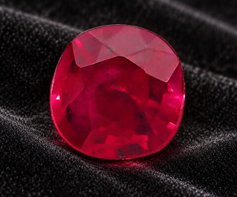 Natural oval Burma ruby with GIA report on black velvet fabric