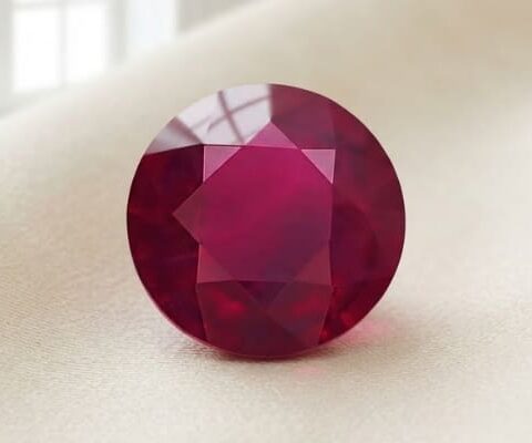 Natural oval Burma ruby with GIA report on soft cream fabric