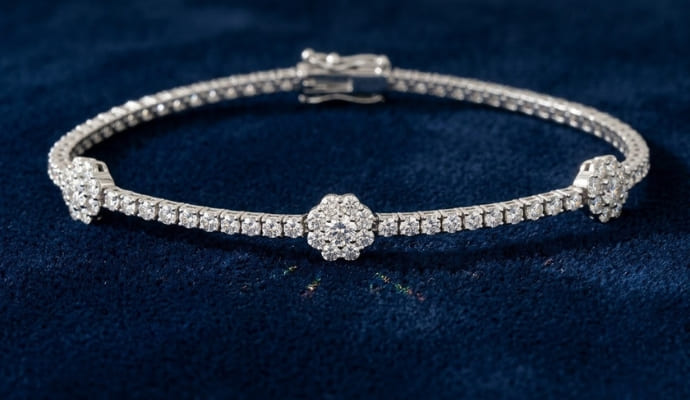 Tennis Bracelet with Flower Clusters