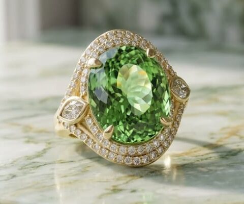 Oval Green Tourmaline Diamond Ring