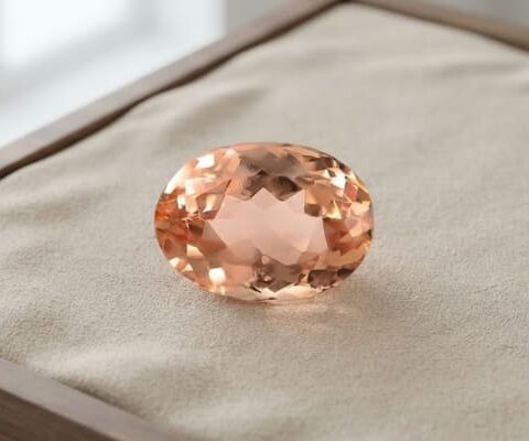 Natural imperial topaz gemstone, oval cut front view
