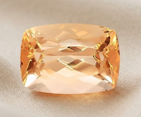 Natural imperial topaz gemstone, cushion cut front view