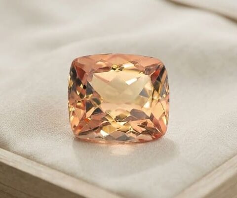 Natural imperial topaz gemstone, cushion cut front view
