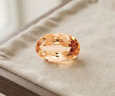Natural imperial topaz gemstone, oval cut front view