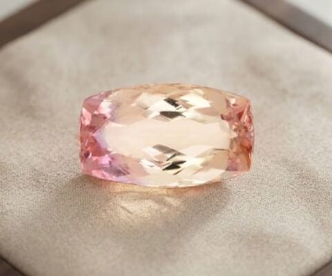 Natural imperial topaz gemstone, cushion cut front view