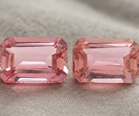 Natural pink Imperial Topaz matching pair emerald cut gemstones