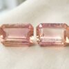 Natural light pink Imperial Topaz matching pair emerald cut gemstones front view