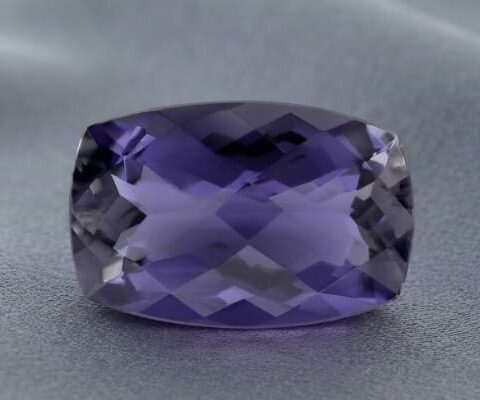 Natural Purple Iolite cushion cut gemstone front view