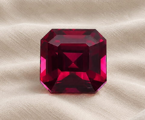 Natural Mozambique Ruby emerald cut deep red gemstone front view