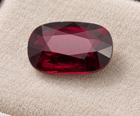Natural Mozambique Ruby cushion cut deep red gemstone front view