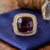Cushion Neon Purple Garnet Diamond Ring