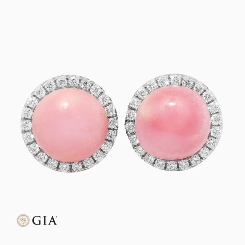 Natural pink conch pearl diamond earrings