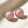 Pink Conch Pearl and Diamond Halo Stud Earrings
