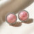 Pink Conch Pearl and Diamond Halo Stud Earrings