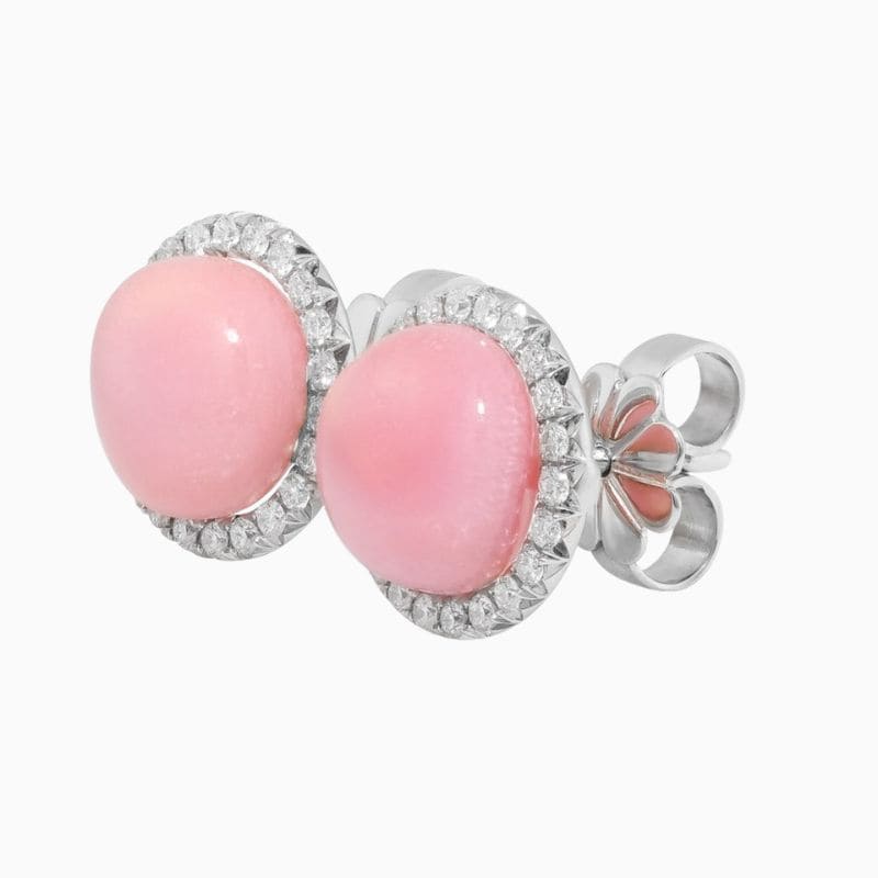 Natural pink conch pearl diamond earrings