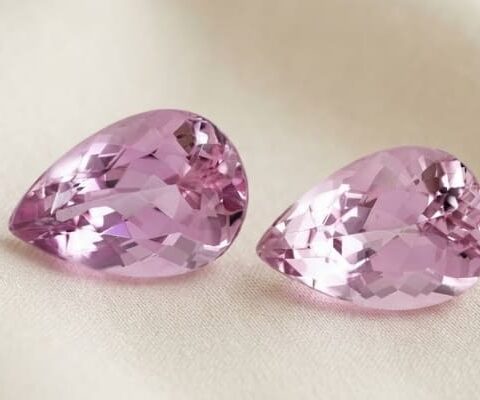 Natural pear cut pink kunzite gemstone pair top view