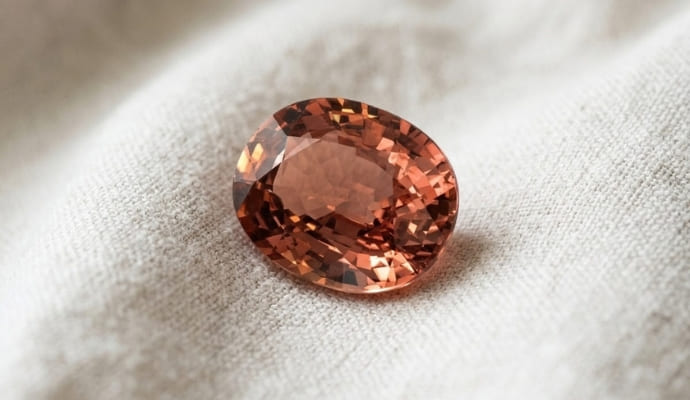 Natural oval pink sapphire gemstone angled view