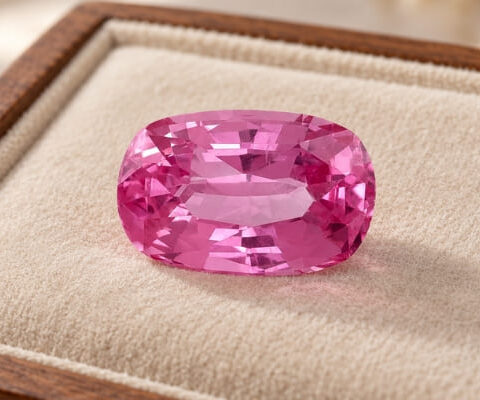 Natural cushion cut pink sapphire gemstone top view