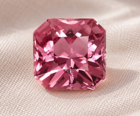 Natural radiant cut pink sapphire gemstone top view