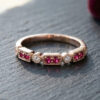 Round Pink Sapphire Diamond Stackable Ring