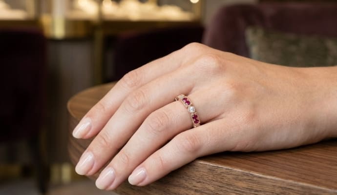 Round Pink Sapphire Diamond Stackable Ring