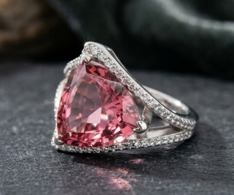 Triangular Pink Tourmaline Diamond Ring