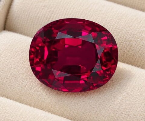 Natural Rubellite Tourmaline gemstone with deep raspberry-red color and oval cut, front view.