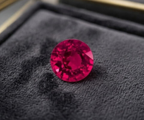 Natural Rubellite Tourmaline gemstone with vivid raspberry-pink color and round cut, front view.